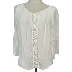 White Lace Trimmed Sheer Silk Blend Bell Sleeve Blouse Top Made in Italy Boho Sm